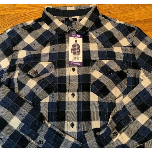 New Frye Jacquard Button Up Men's XXL L/S Flannel Shirt Deep Night Sky Blue NWT - Picture 2 of 10